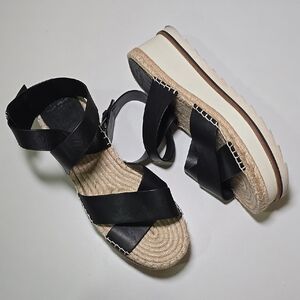 MARC FISHER Wedge 2.5" Espadrille Sandals Leather Strap Ankle